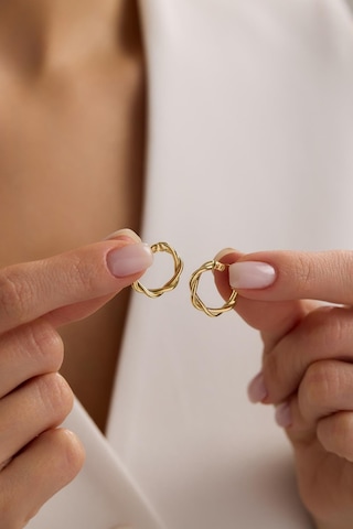 925 Ayar Gümüş Gold Kaplama Minimal 15 Mm Halka Çift Sarmal Şarnel Küpe Altın