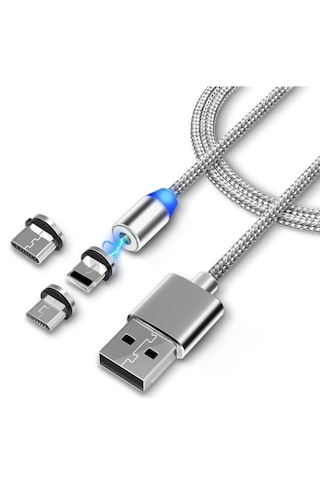 Lightning Micro Usb Type C Mıknatıslı Şarj Kablosu Hepsi Bir Arada 0.25m