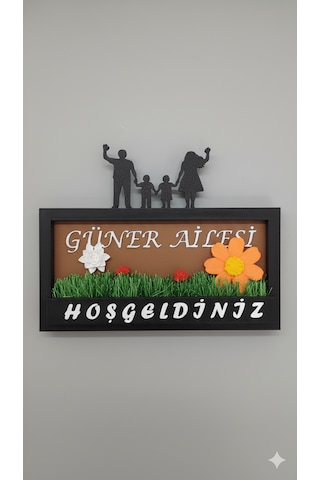 Kişiye Özel Aile İsimliği Kapı Üstü Hoşgeldiniz Yazılı Dekoratif Kapı Süsü 20cm X 10cm