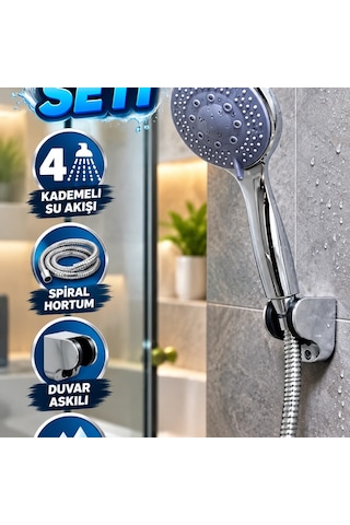4 Kademeli El Duşu Seti Spiral Hortum Ve Duvar Askılı Duş Başlığı Çok Renkli 66341253