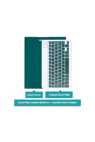 Apple Uyumlu iPad Pro 4. Nesil M2 2022 11 Inç Bluetooth Klavyeli Kılıf Kalem Bölmeli Türkçe Klavye Koyu Yeşil