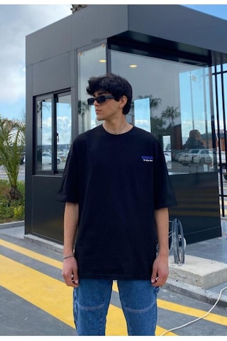 Flood Of Style Erkek Siyah Respective Baskılı Oversize Bisiklet Yaka Kısa Kollu T-shirt