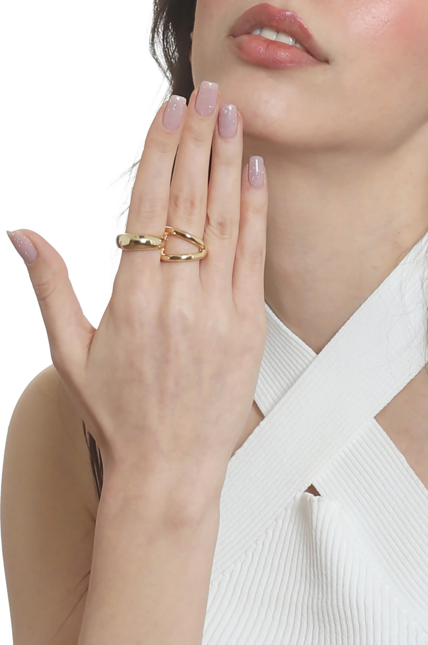 Labalaba Kadın İki Parmak Tasarım Yüzük Altın