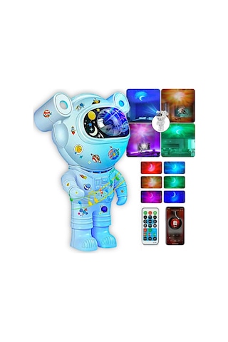 Astronaut Speaker Projector Lamp Bluetooth Speaker Stickerlı Kumandalı Astronot Model Gece Lambası Beyaz