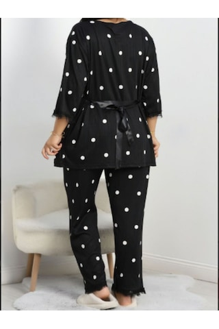 Büyük Beden Pijama Takımı 3'lü Siyah