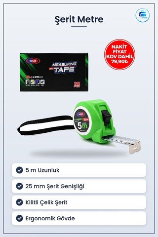 Şerit Metre 5 M 25 Mm Kilitli Çelik Ölçüm Aleti Kompakt Ev Atölye