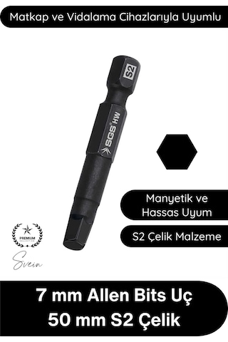 Allen 7 Mm Allen Bits Uç 5 Cm S2 Çelik Profesyonel Alyan Tornavida Ucu Manyetik Altıgen Vida Sökme