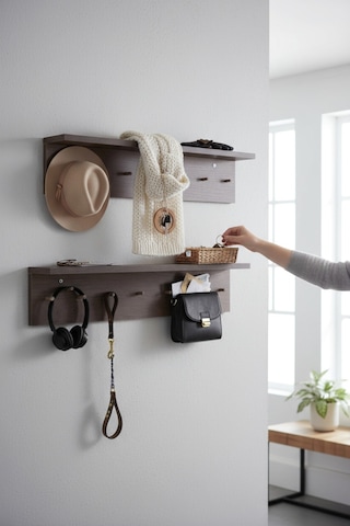 Ahşap Askılık Raflı 70x14 Ve 50x14 Mutfak, Antre, Banyo, Ofis, Mağaza, Çocuk Ve Yatak Odası Ceviz