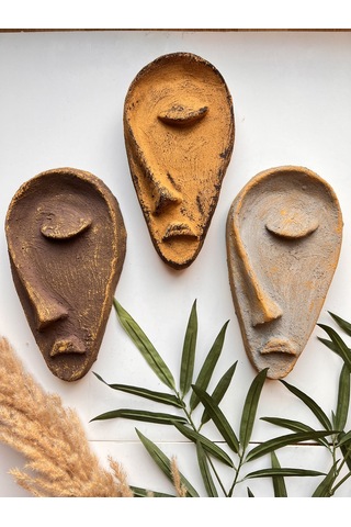 Özel Tasarım El Yapımı Heykel Soyut Yarım Yüz Maske 3'lü Set, Duvar Dekor, Yılbaşı, Noel Hediyesi