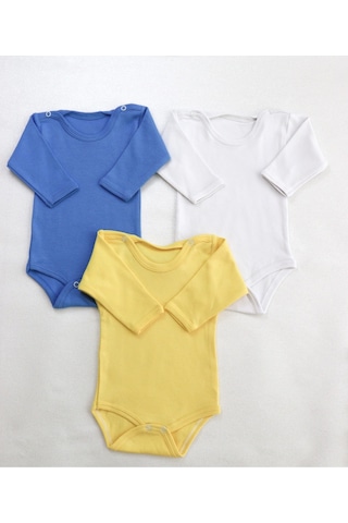 Kız-erkek Unisex 3'lü Paket Bebek Pamuklu Uzun Kollu Basic Cıtcıtli Body-zıbın 001
