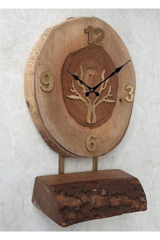 Doğal Masif Ahşap Ağaç Gold Altın Duvar , Masa Saati 25x40 Cm Mks20r9a Diğer