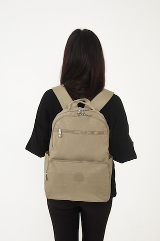 Sanmorris Unisex Suya Dayanıklı Orta Boy Krinkıl Kumaş Çok Gözlü Bej Laptop Okul Ve Seyahat Sırt Çantası Bej