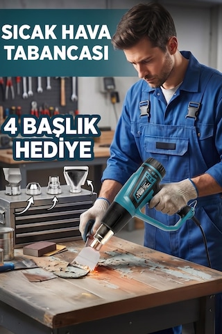 Assur 2000W 2 Kademeli 4 Başlıklı Sıcak Hava Tabancası - 3083