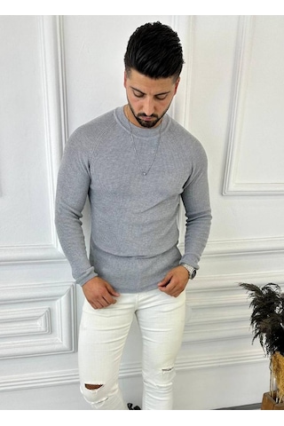 Elku Moda Kazak Slim Fit Naturel Örme Pamuk Tüylenmeyen Triko Dar Kesim Body Kazak 001