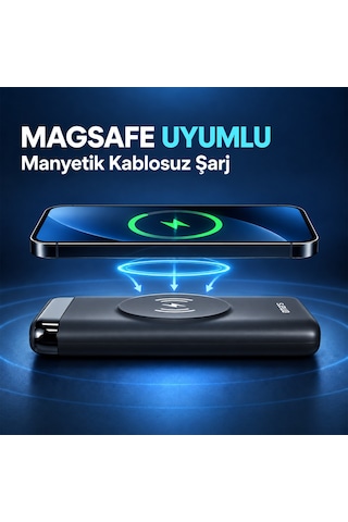 Omars OMWS008 20 W 10000 mAh Kablosuz Led Göstergeli Powerbank Siyah
