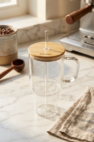 Cooker 800 Ml Cam Pipetli Bambu Kapaklı Bardak Ckr4571 Çok Renkli