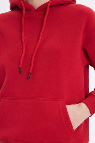 Tudors Kadın Relax Fit Rahat Kesim Pamuklu Kapüşonlu Kanguru Cepli Kırmızı Sweatshirt-39934 Kırmızı