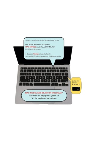 Türkçe Q Klavye Koruyucu Macbook Air 13 A2179 A2337 M1 Uyumlu Us Ansı Düz Enter Ultra İnce Silikon Keyboard Cove
