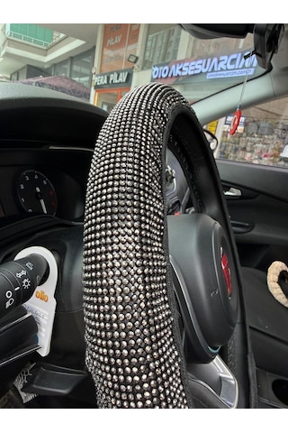 Parlak Kristal Taşlı Geçme Direksiyon Kılıfı 38 Cm Füme 0