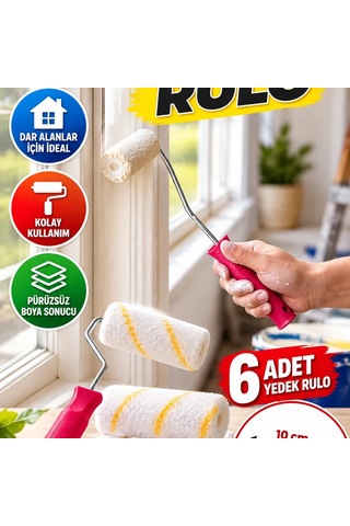 10 Cm Mini Boya Rulosu Seti Dar Alanlar İçin 6 Adet Yedek Rulolu