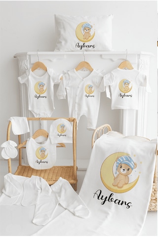 Bebewini Pamuk Baskılı 11'li İsimli Hastane Çıkışı M25 Ekru