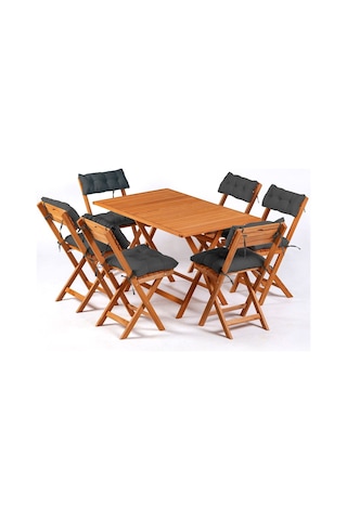6+1 Minderli Balkon Bahçe Mutfak Bistro Set Katlanır Masa-sandalye - Antrasit Ahşap