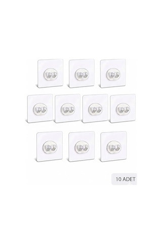 10 Adet 7x7cm Yedek Süper Güçlü Yapışkanlı Askı, 20kg Banyo - Mutfak Raf Tutucu Sticker, Delmesiz Şeffaf