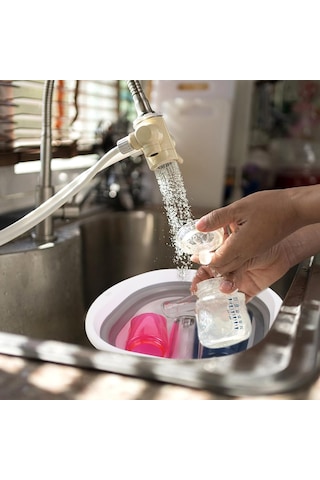 Konesam Bebek Şişesi Ve Süt Sağma Parçaları İçin Katlanabilir Çok Amaçlı Yıkama Sepeti, Gri-beyaz, Büyük Boy