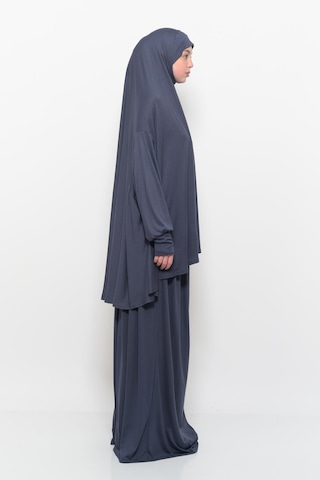 Pratik 2 Parça Pamuklu Yarasa Kollu Başörtülü Tesettür Namaz Elbisesi Füme Antrasit