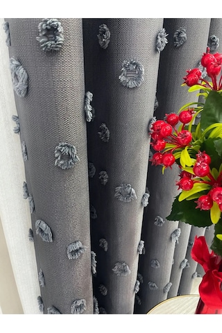 Brillant Carla Puffy Püsküllü Perde İstenilen Tüm Ölçülerde Koyu Gri Koyu Gri