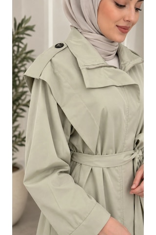 Nevayla Moda Kuşaklı Fermuarlı Mevsimlik Trençkot - Açık Yeşil / M0116