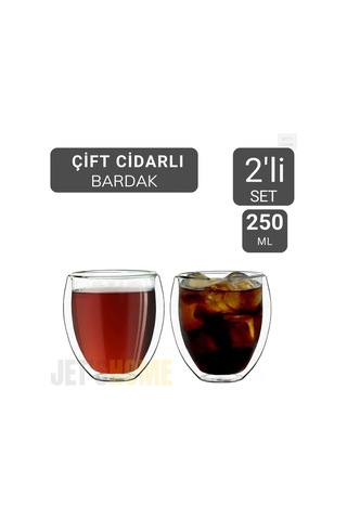 2 Li Set Kahve Bardağı 250 Ml Çay Bardağı Çift Cidarlı Bardak Cam Magnolya Bardağı Şeffaf