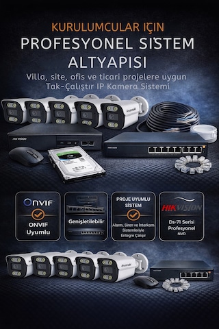 8'li 5mp Ip Kamera Seti Poe Hikvision Nvr İç/dış Mekan Gece Görüş Ses Kayıt Mobil İzleme 1tb Hdd Full Set