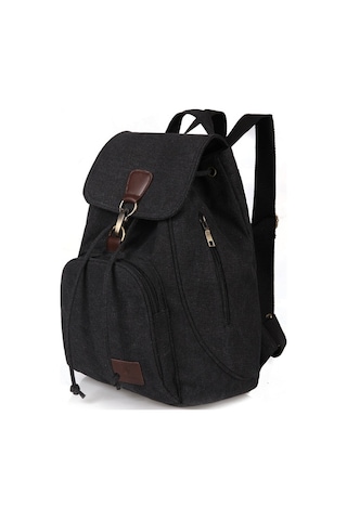 Kadın Tuval Öğrenci Laptop Çantası Sırt Çantası Siyah