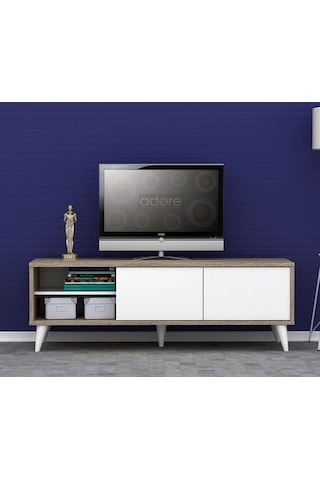 Retro Wide Slide Tv Sehpası-latte-soft Beyaz 150x50x40 Cm Gxyxd