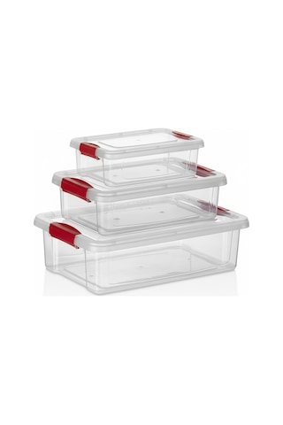 Kapris 3lü Çok Amaçlı Dikdörtgen Erzak Saklama Kabı Kilitli Org-465 Şeffaf