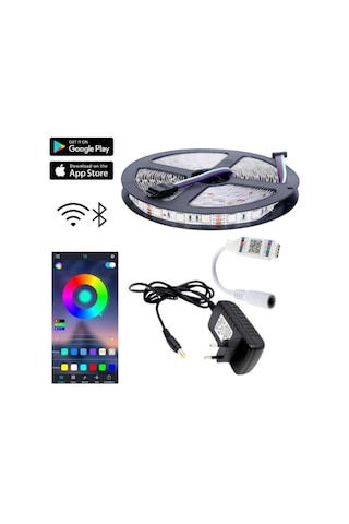Bluetooth Özellikli Rgb Şerit Led 5 Metre Sese Ve Müziğe Duyarlı