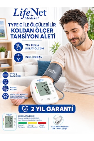 Dijital Üst Koldan Ölçer Tam Otomatik Tansiyon Aleti Usb Girişli Fc-bp101