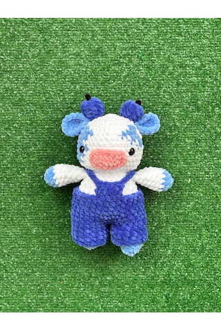 İnek Organik Amigurumi Örgü Oyuncak Mavi