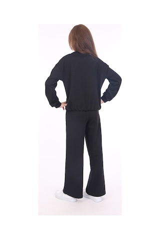 Toontoy Kids Toontoy Kız Çocuk 2'li Takım Baskılı Bisiklet Yaka Sweatshirt & Beli Lastikli Bol Paça Eşofman Altı - 2 İplik Siyah