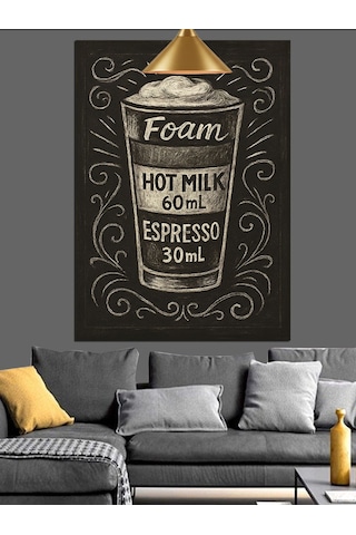 Kahve Temalı Espresso Ve Sıcak Süt Ölçüsü Dekoratif Kanvas - Mdf Ahşap Tablo