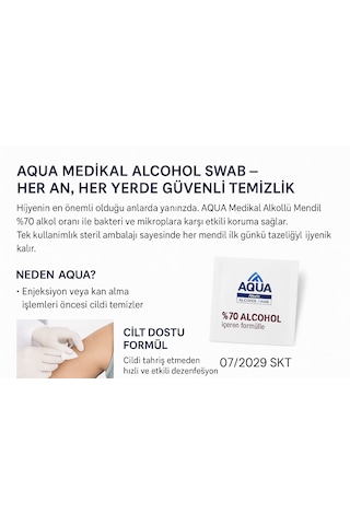 Alkollü Mendil Swab %70 Ethyl Alcohol Içerikli 100'lü Kutu