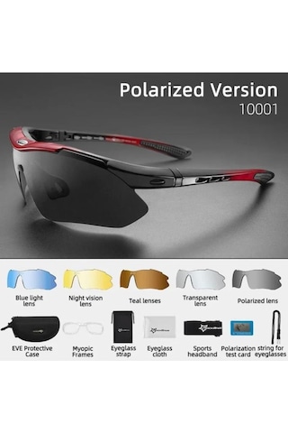 Rockbros Polarize %100 Uv Korumalı Kırmızı 5 Lensli Bisiklet Spor Dağ Kayak Gözlüğü Kırmızı - Siyah