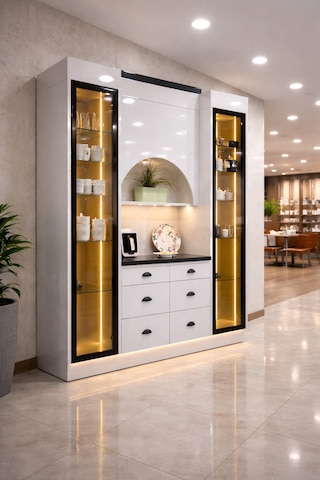 Lüks High Gloss Mutfak Dolabı & Kahve Köşesi - %100 Mdf Gövde, Led Aydınlatmalı, 6 Çekmeceli 190x230 Parlak Deluxe Gri