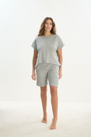 Kadın Kısa Kol Gri Mlelanj Şortlu Pijama Takım C1t1n1o61 001