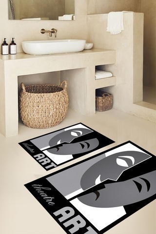 Yüz Desen Banyo Paspası, Kaymaz Taban, Yıkanabilir Klozet Takımı, Gri