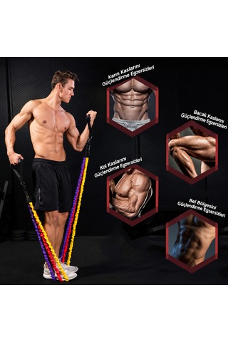 Direnç Lastiği Seti 12 Parça 66 Kg Profesyonel Fitness Egzersiz Lastiği Evde Spor Tüm Vücut Antrenman Seti Çok Renkli