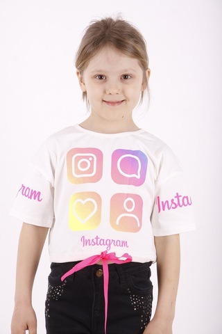 Toontoy Kids Toontoy Kız Çocuk Instagram Baskılı Crop Tişört Ekru
