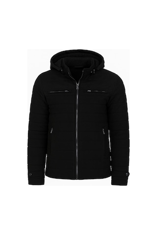 Erkek Siyah Dar Kesim Kapüşonlu Süet Mont Siyah