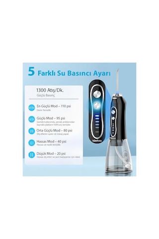 H2ofloss Ağız Duşu, 6 Başlıklı, 5 Modlu, 300 Ml, Ipx7, Diş Taşı Temizliği